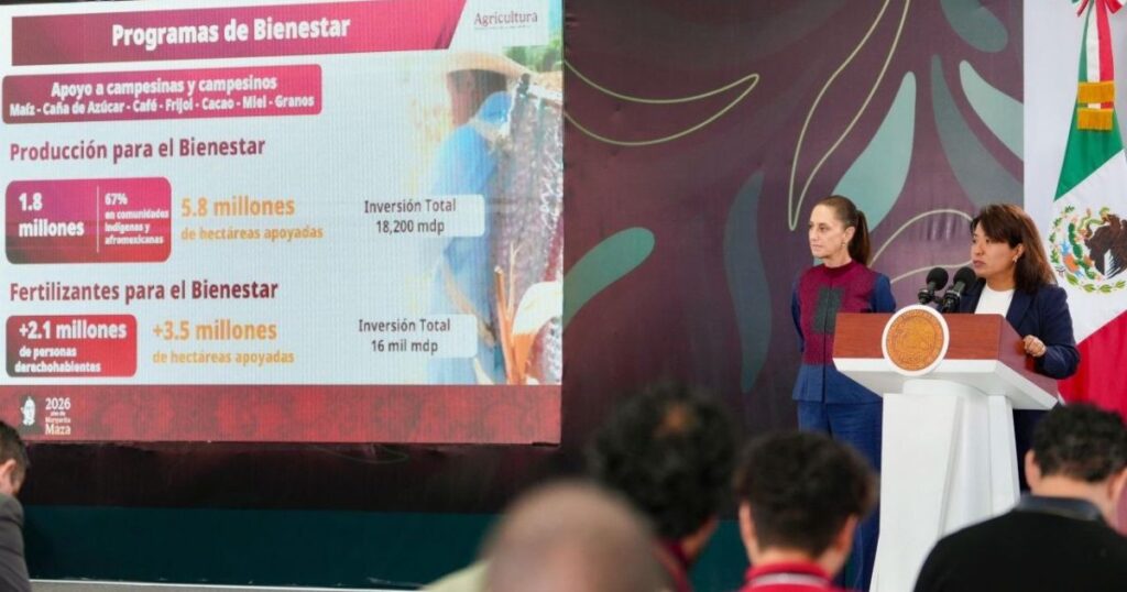 Claudia Sheinbaum durante la presentación sobre soberanía alimentaria y Programas de Bienestar para el campo