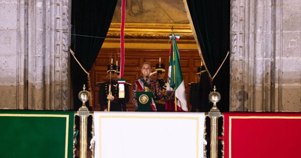 Claudia Sheinbaum durante el Grito de Independencia desde Palacio Nacional