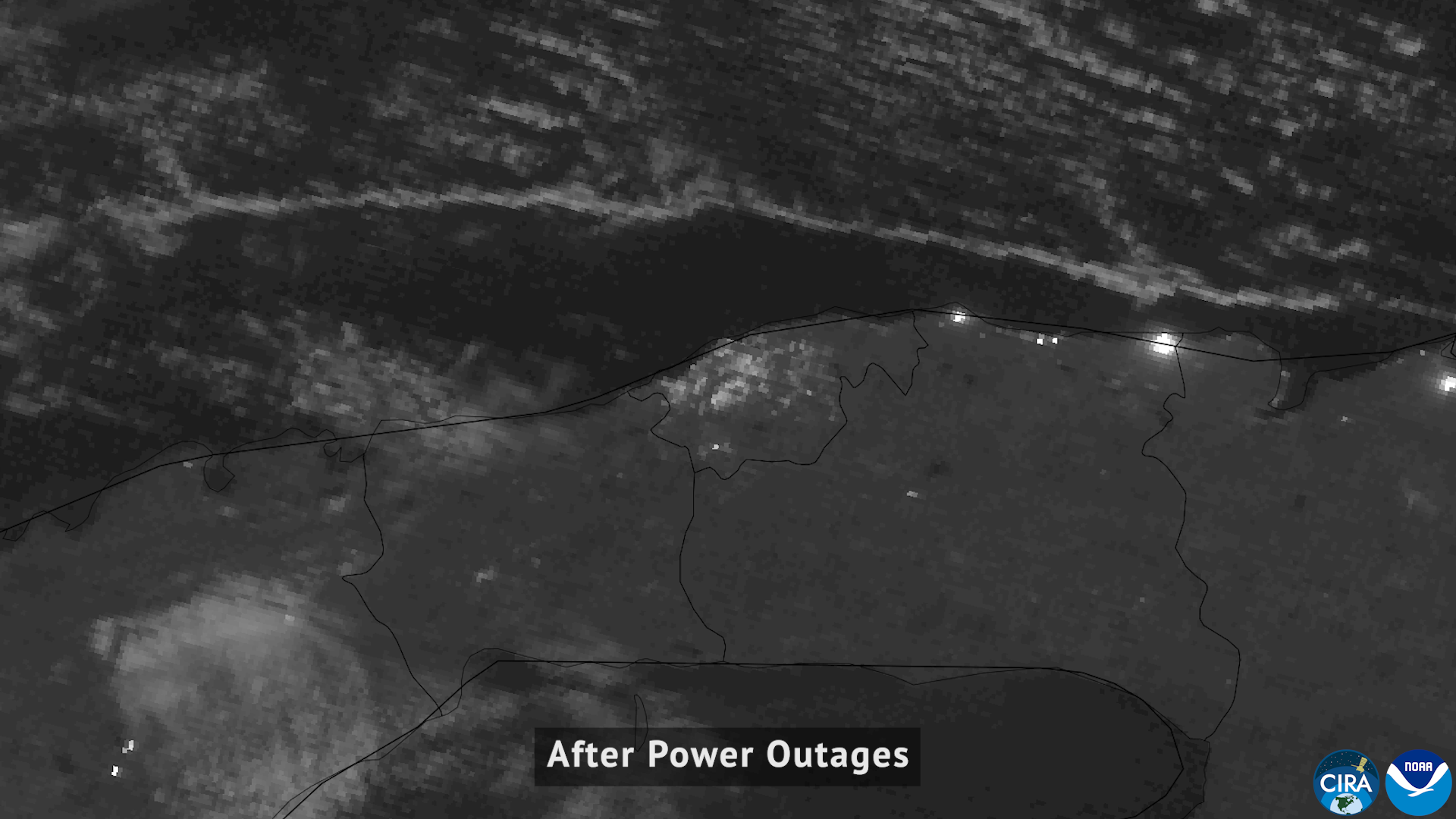 Imagen satelital nocturna del occidente de Cuba tras apagones de marzo de 2026