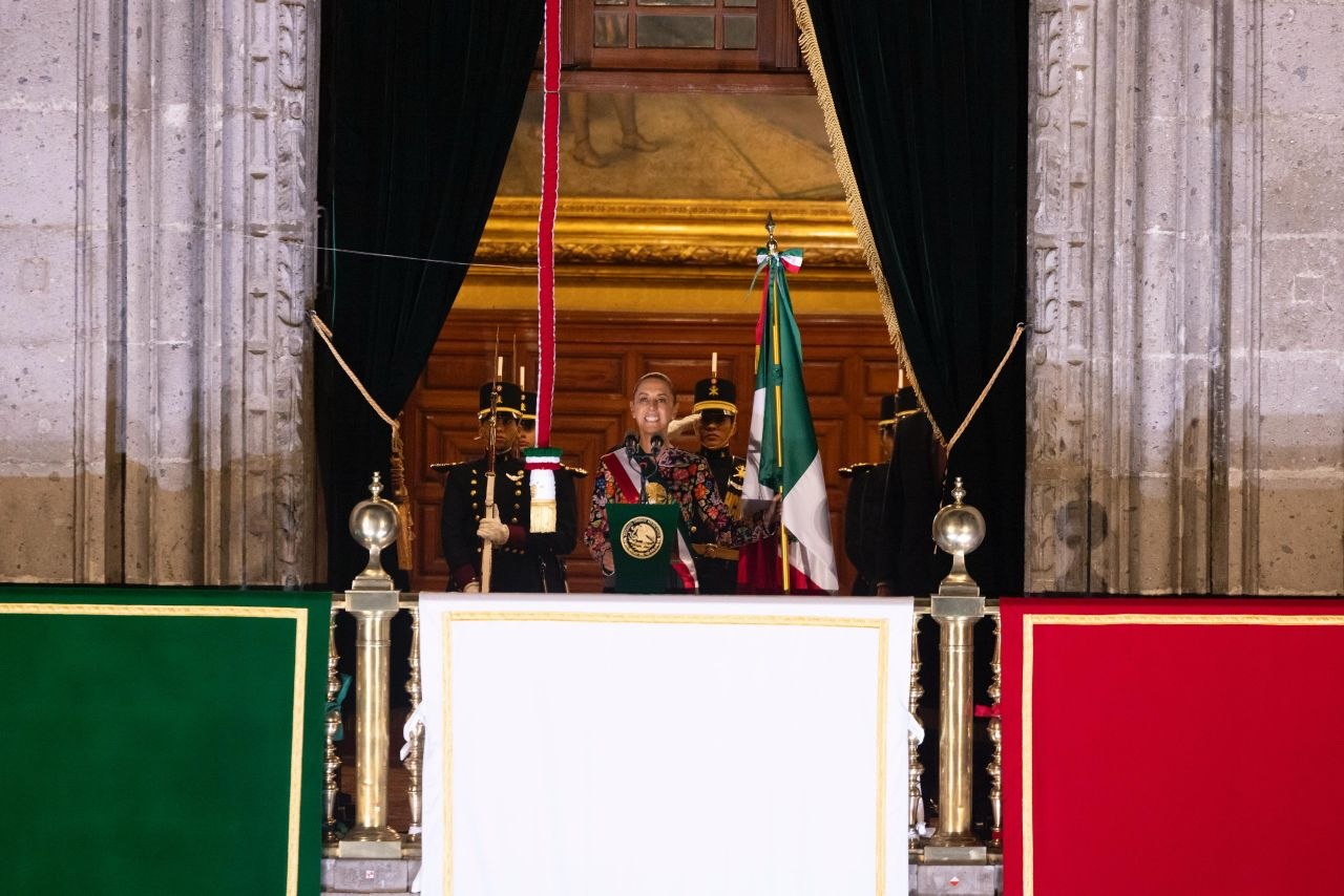 Claudia Sheinbaum durante el Grito de Independencia desde Palacio Nacional