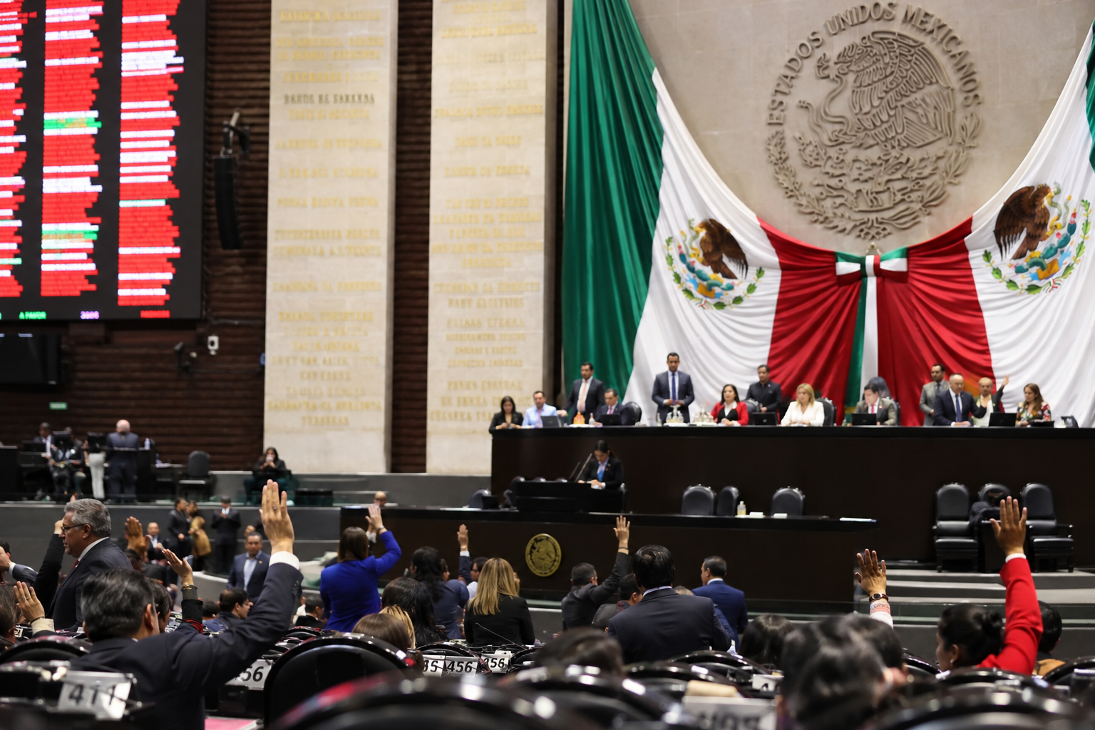 Ilustración generada con inteligencia artificial de una sesión en la Cámara de Diputados