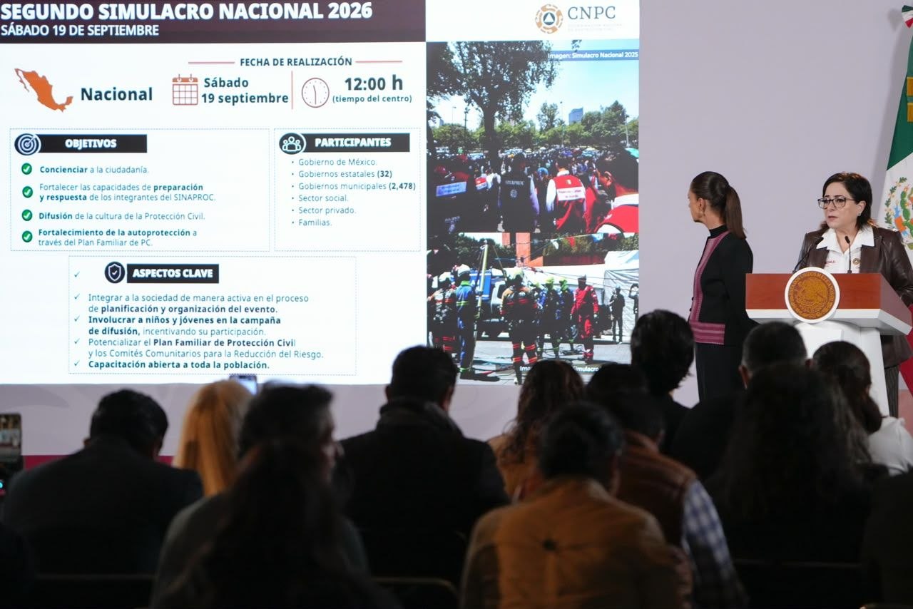 Presentación del Simulacro Nacional 2026 con información de fecha, horario, objetivos y participantes