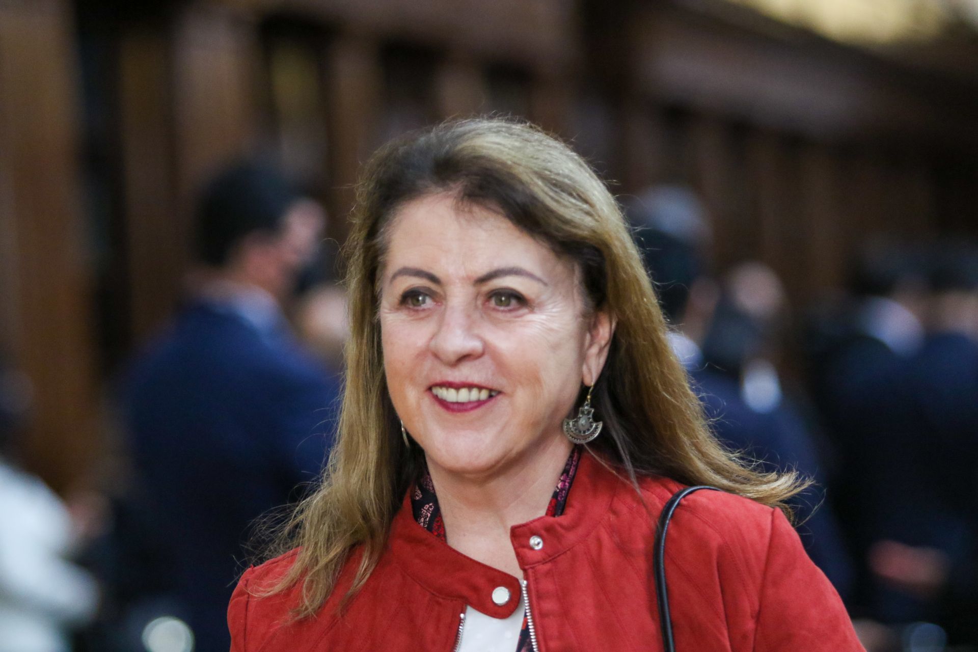 Margarita González Saravia, gobernadora de Morelos, sonríe durante un encuentro público.